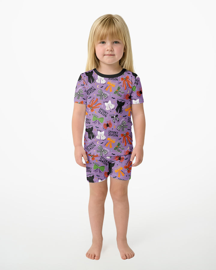 Spooky Bows Spooky Season Bamboo Two Piece Short Sleeve Shorts Pajama Set