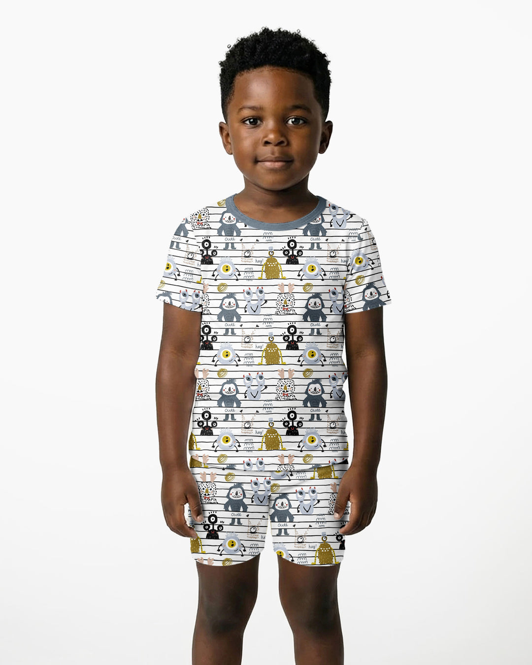 Playful Monster Friends Bamboo Two Piece Short Sleeve Shorts Pajama Set
