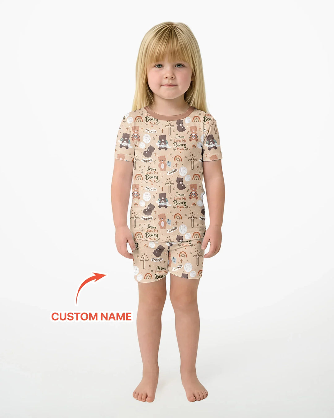 Custom Name Jesus Loves Me Beary Much Bamboo Two Piece Short Sleeve Shorts Pajama Set
