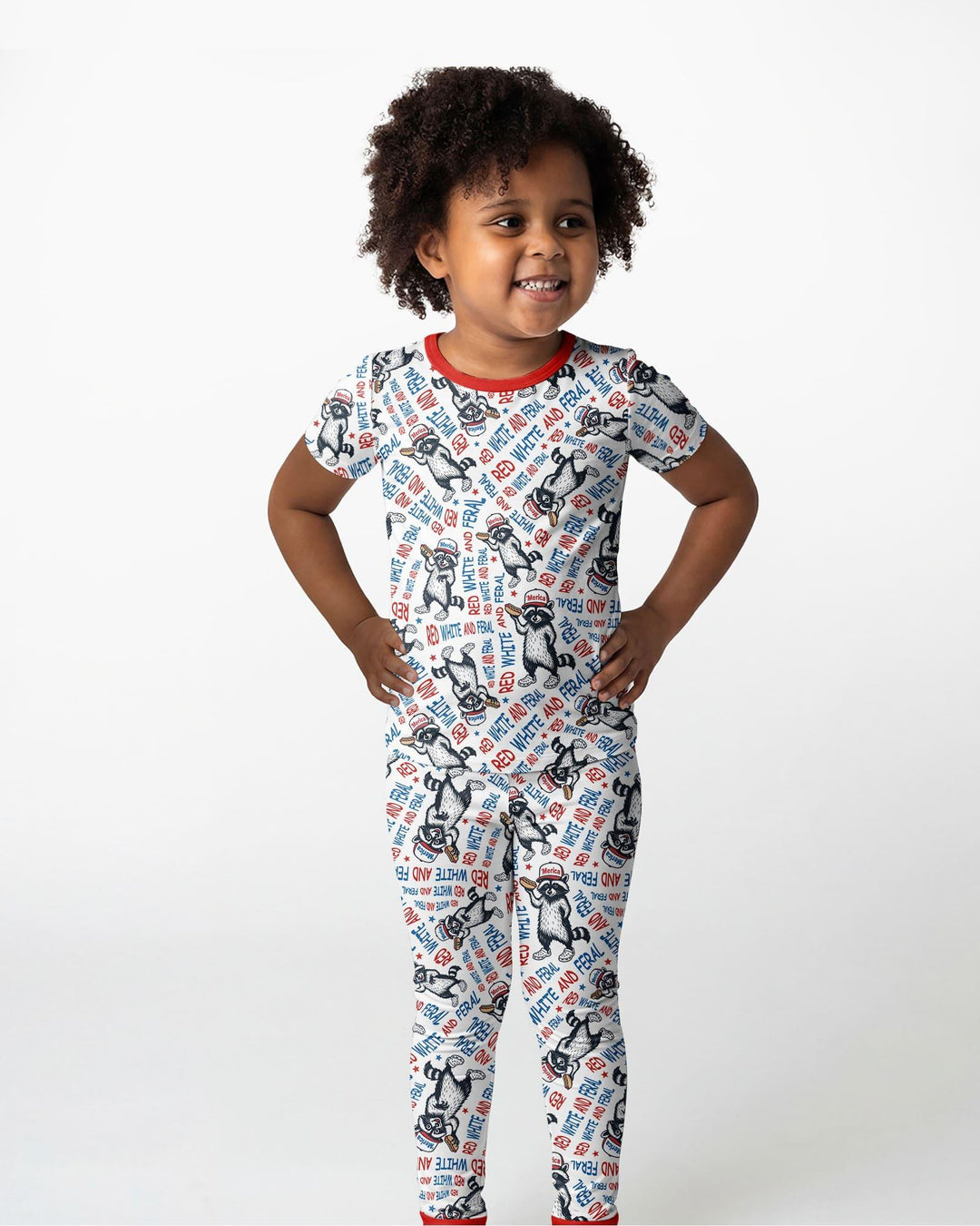 Red White and Feral Bamboo Two Piece Short Sleeve Pajama Set