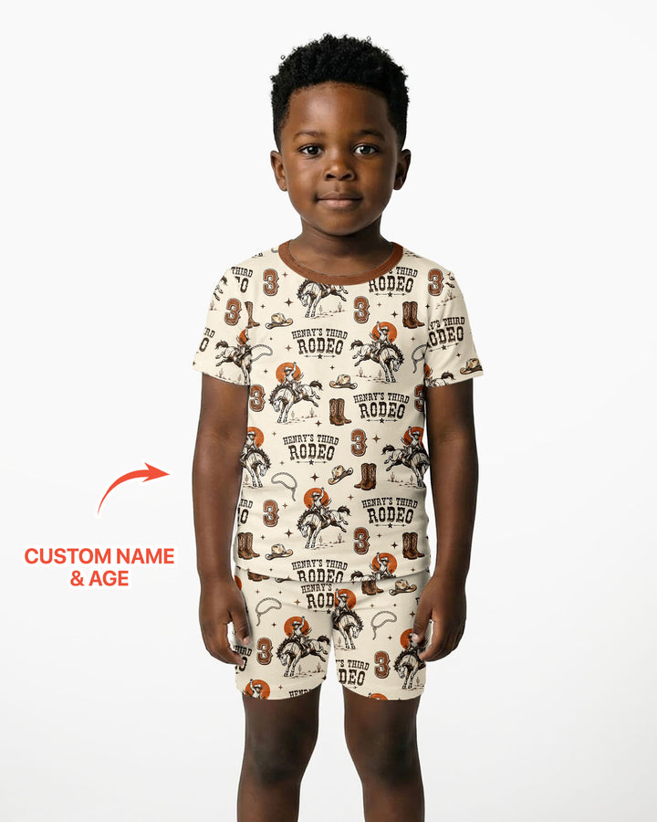 Custom Name Birthday Rodeo Bamboo Two Piece Short Sleeve Shorts Pajama Set