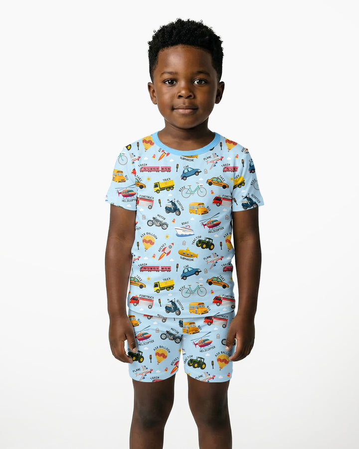 Vehicle Vocabulary Bamboo Two Piece Short Sleeve Shorts Pajama Set