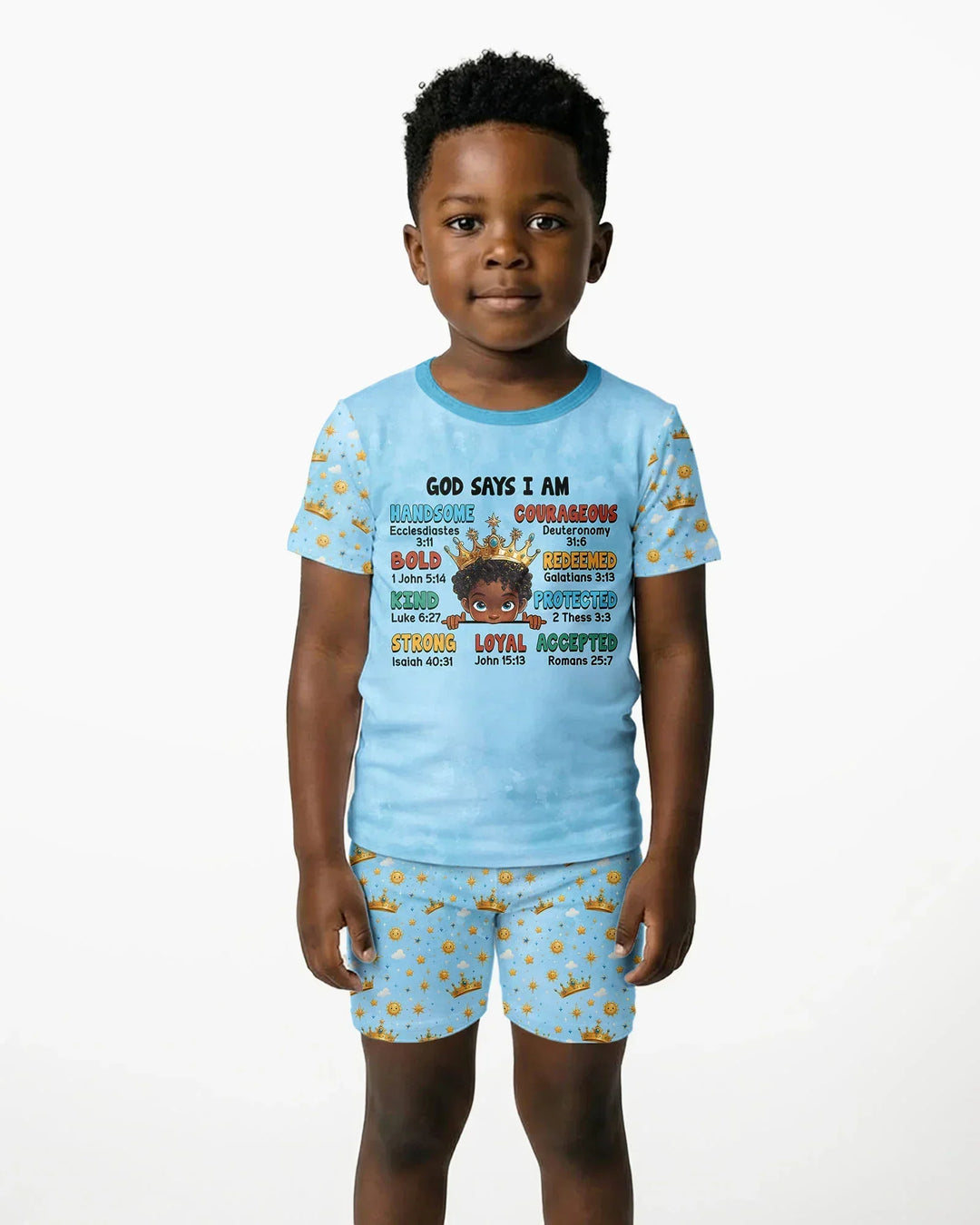 God Says I Am Afro  Boy  Bamboo Two Piece Short Sleeve Shorts Pajama Set