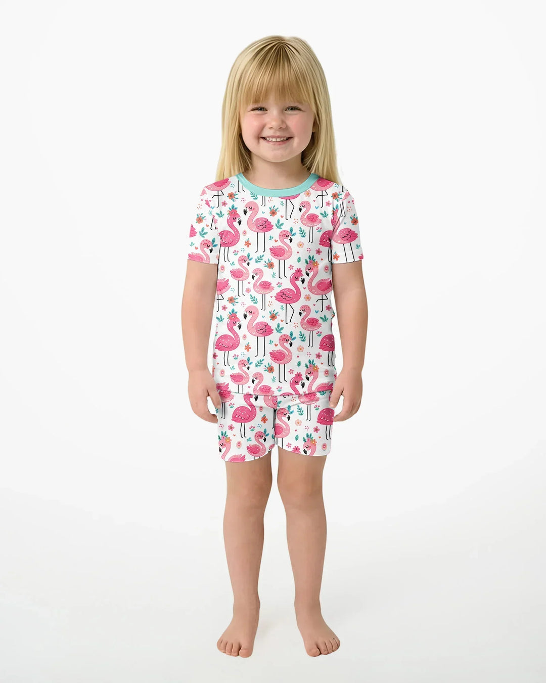 Hola, conjunto de pijama de dos piezas de manga corta y pantalón corto Flamingo Bamboo