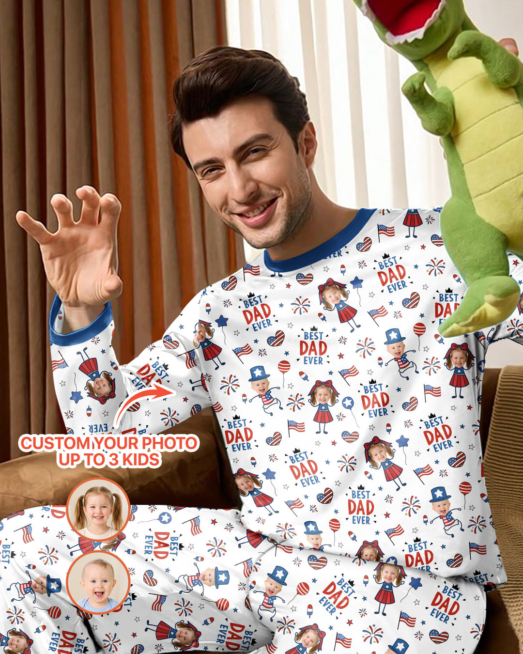 Custom Photo Best Patriotic Family Ever Bamboo Men's Pajama Set