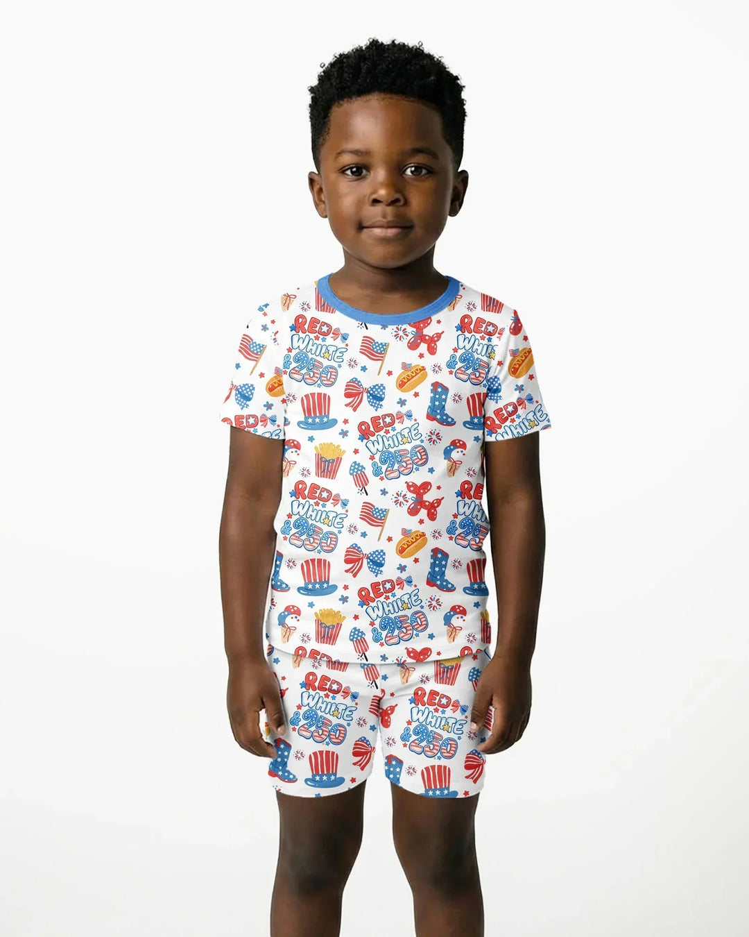 Red White & 250 Bamboo Two Piece Short Sleeve Shorts Pajama Set