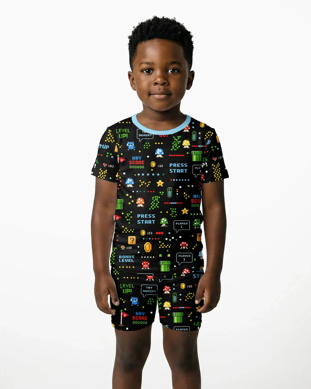 Pixel Game Lover Matching Bamboo Two Piece Short Sleeve Shorts Pajama Set