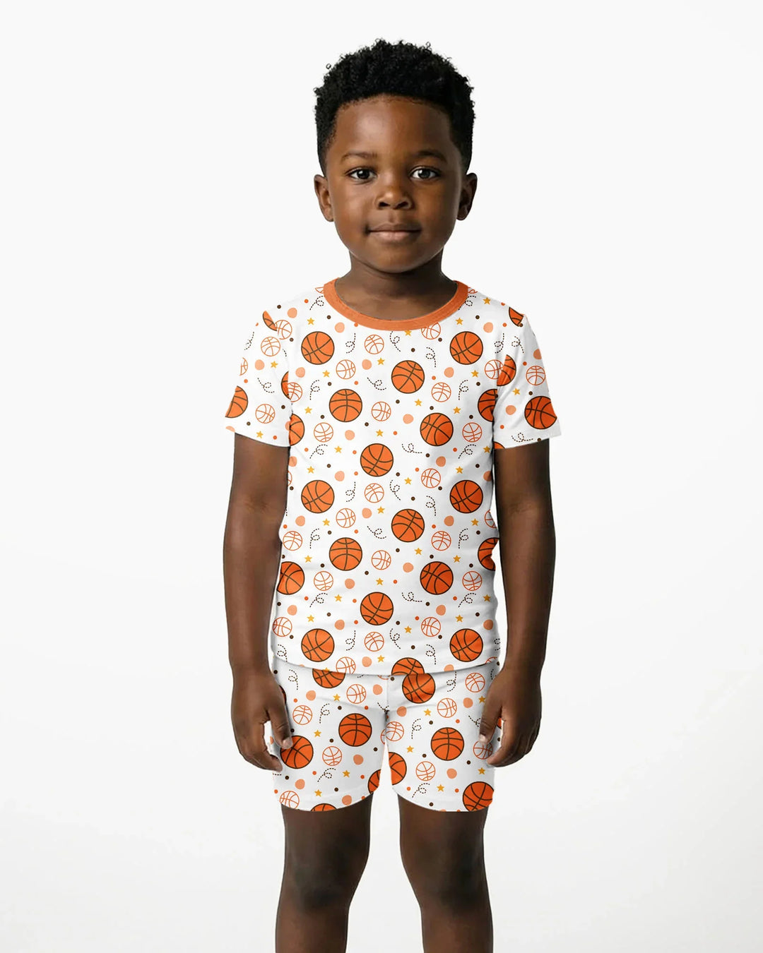 Conjunto de pijama de dos piezas de baloncesto naranja de bambú de manga corta y pantalón corto