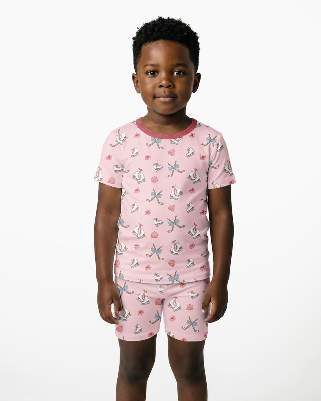 Girly Hockey Pink Bamboo Two Piece Short Sleeve Shorts Pajama Set