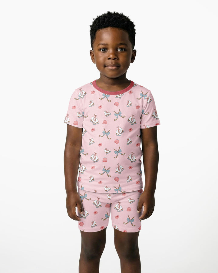 Girly Hockey Pink Bamboo Two Piece Short Sleeve Shorts Pajama Set