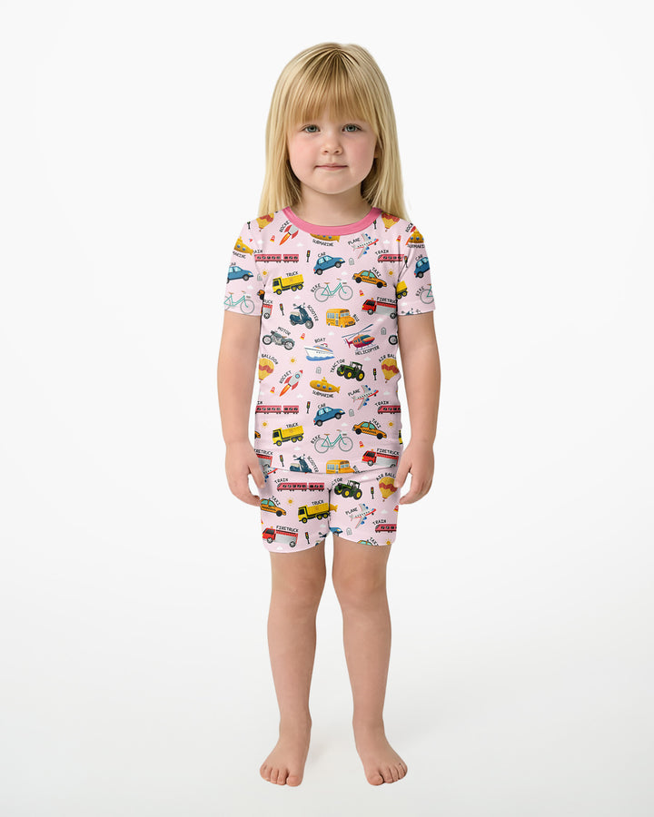 Vehicle Vocabulary Bamboo Two Piece Short Sleeve Shorts Pajama Set