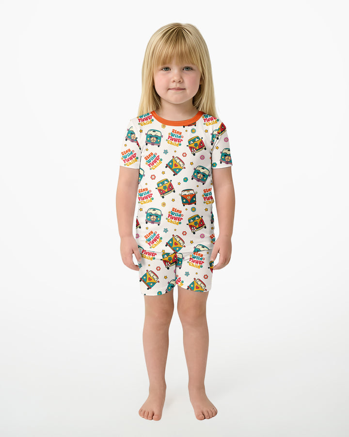 Stay Wild Flower Child Bamboo Two Piece Short Sleeve Shorts Pajama Set