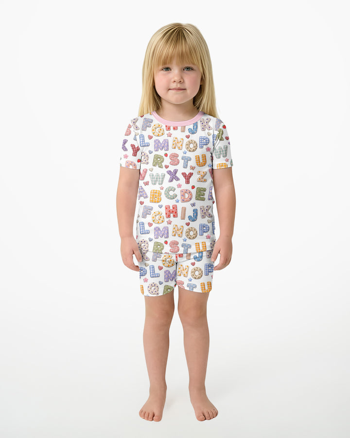 Fabric Alphabet Letters Bamboo Two Piece Short Sleeve Shorts Pajama Set