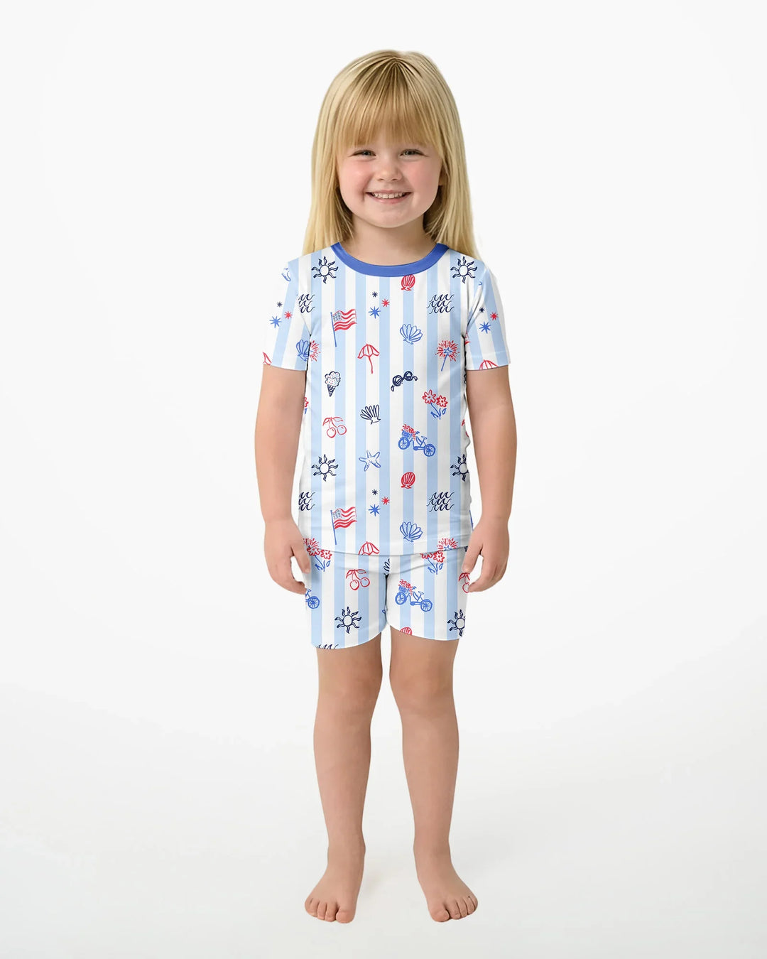 Red, White & Beachy Family Matching Bamboo Two Piece Short Sleeve Shorts Pajama Set