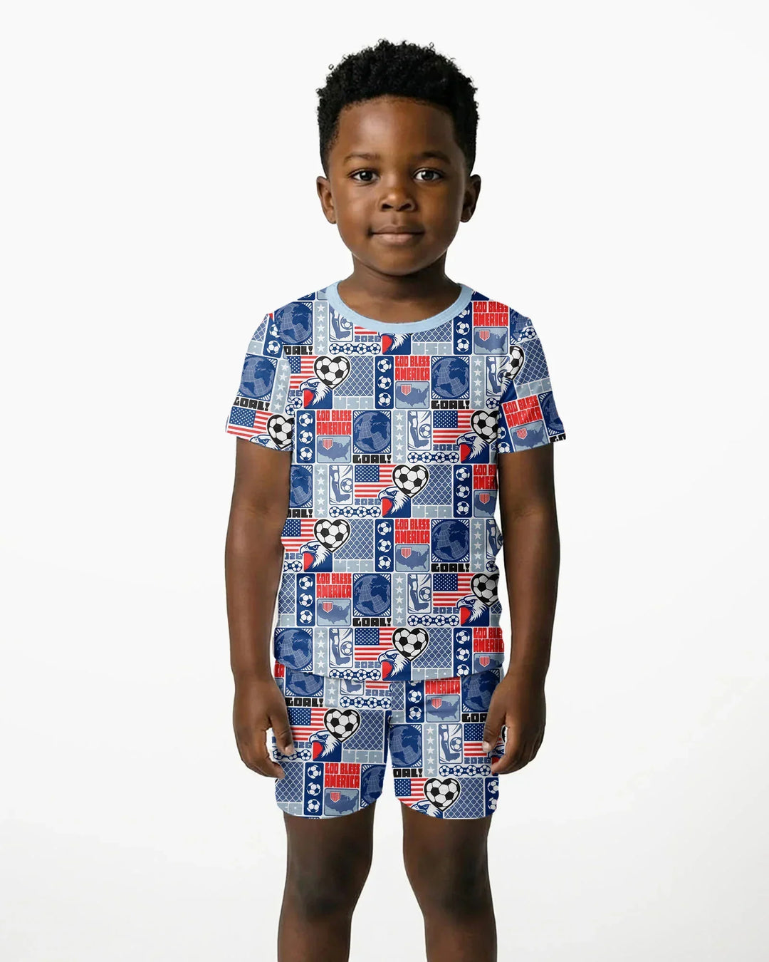 World Soccer God Bless America Bamboo Two Piece Short Sleeve Shorts Pajama Set