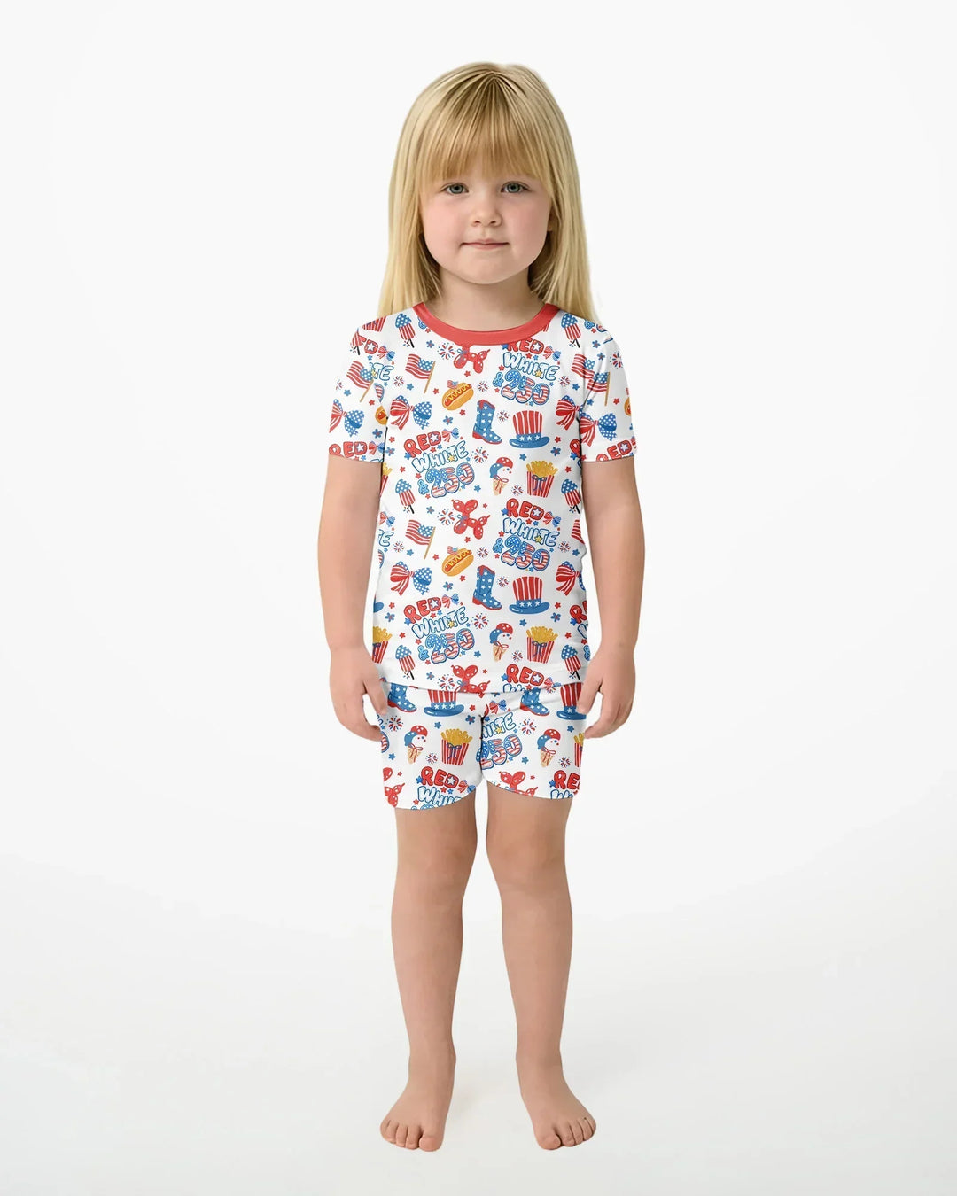Red White & 250 Bamboo Two Piece Short Sleeve Shorts Pajama Set