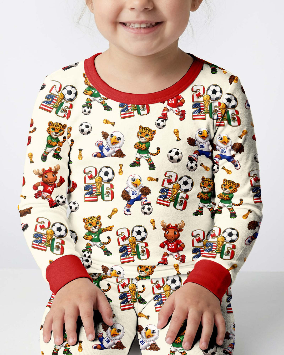 Cute Soccer Mascots USA CAN MEX Bamboo Two Piece Long Sleeve Pajama Set