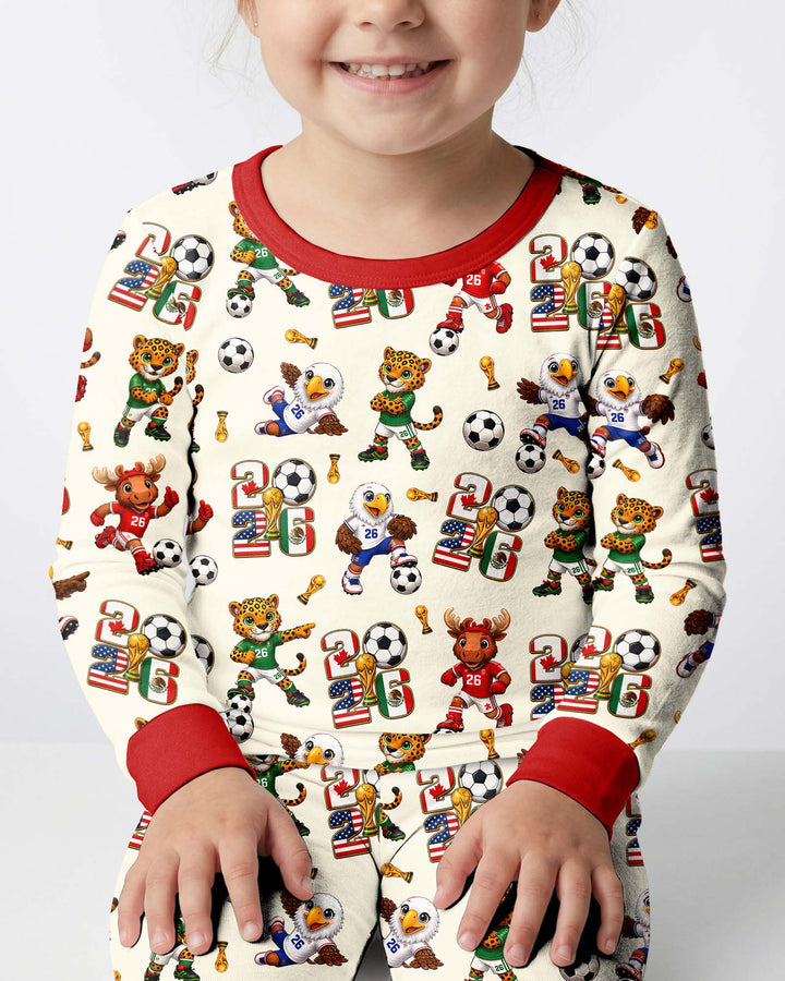 Cute Soccer Mascots USA CAN MEX Bamboo Two Piece Long Sleeve Pajama Set