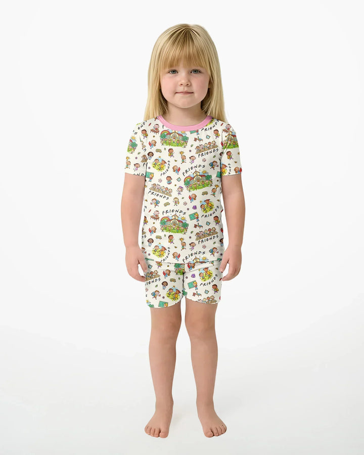 School Friends Forever Bamboo Two Piece Short Sleeve Shorts Pajama Set