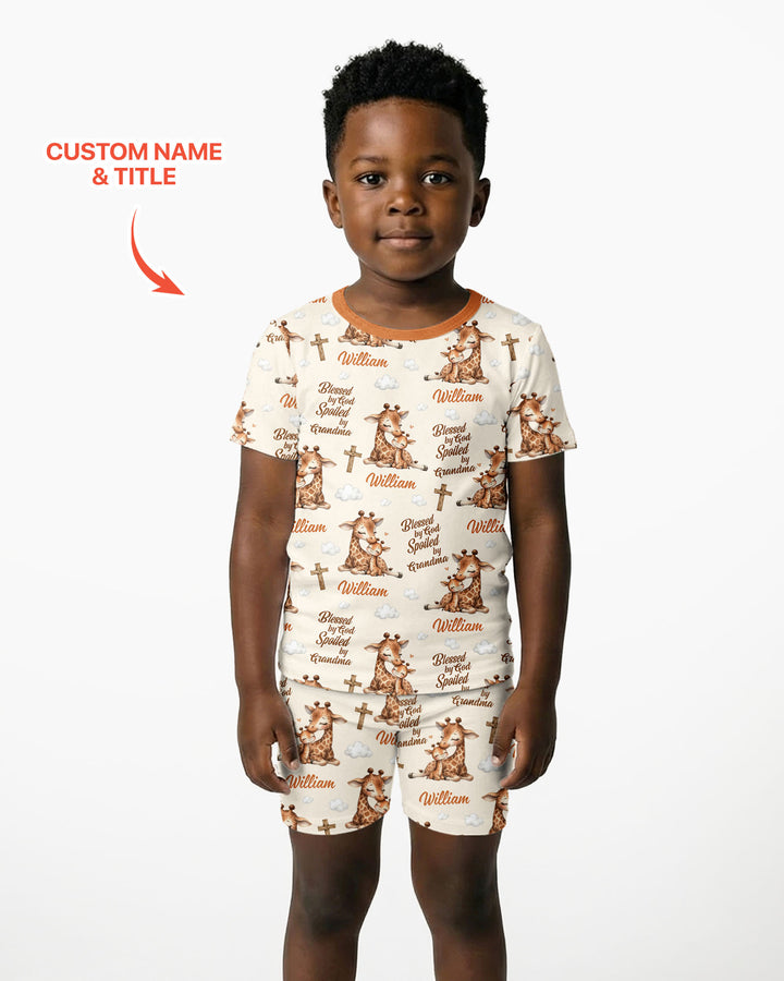 Custom Name Blessed By God Spoiled By Grandma Bamboo Two Piece Short Sleeve Shorts Pajama Set