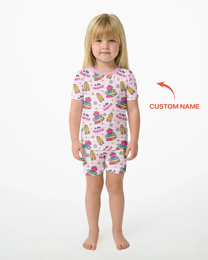 First Day of School Bamboo Two Piece Short Sleeve Shorts Pajama Set