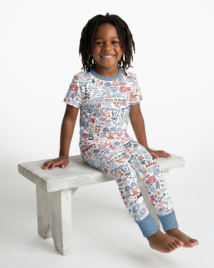 Liberty Doodle 250th Family Matching Bamboo Two Piece Short Sleeve Pajama Set