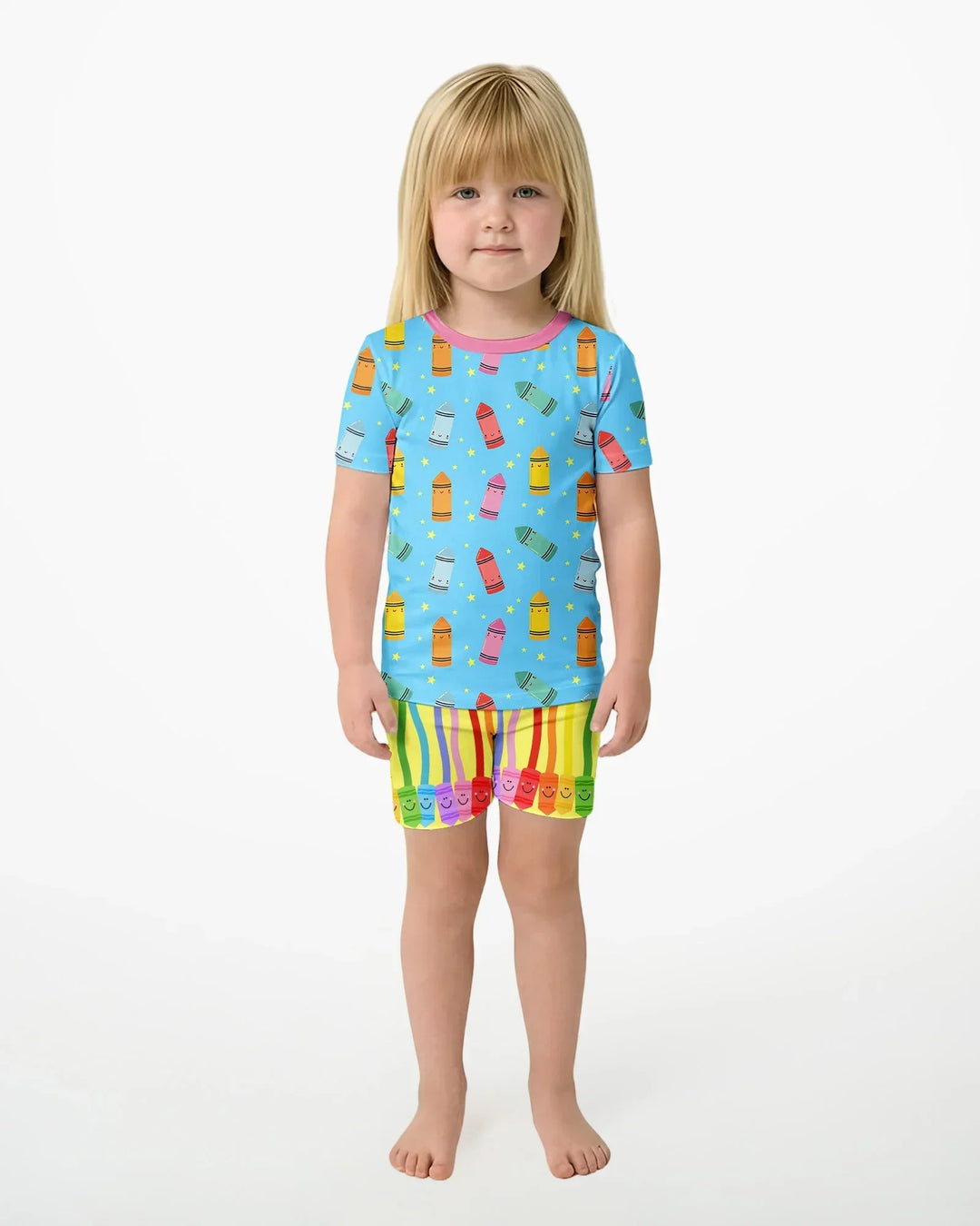 Happy Crayon Friends Bamboo Two Piece Short Sleeve Shorts Pajama Set