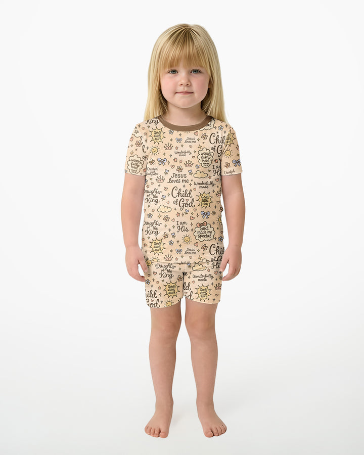 Child Of God Jesus Loves Me Bamboo Two Piece Short Sleeve Shorts Pajama Set