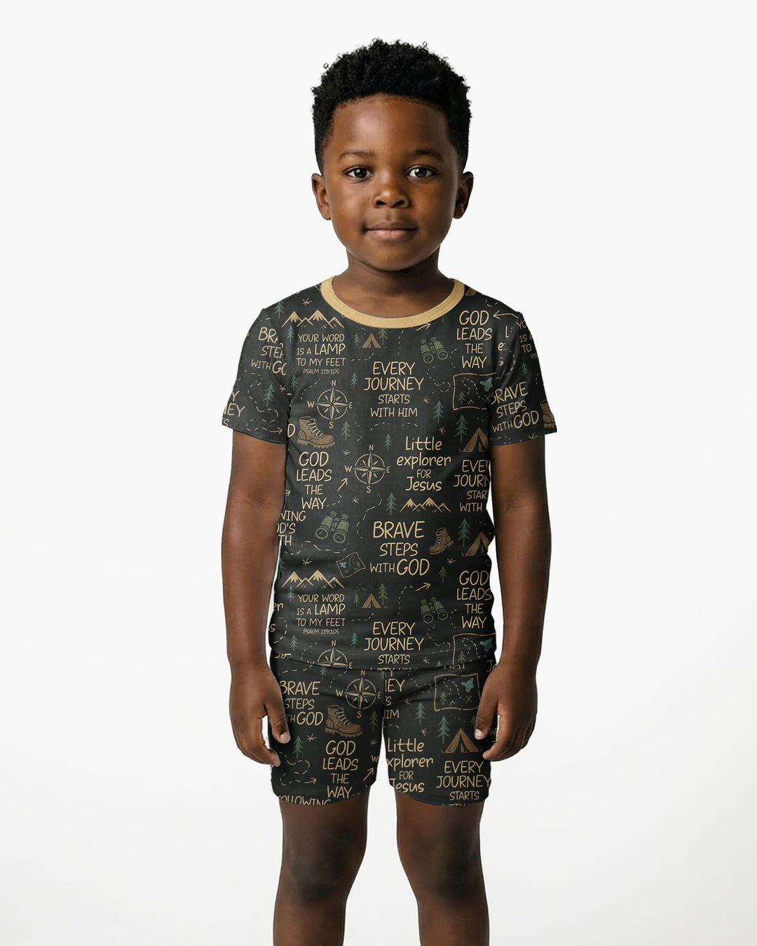 Little Explorer God Leads The Way Bamboo Two Piece Short Sleeve Shorts Pajama Set