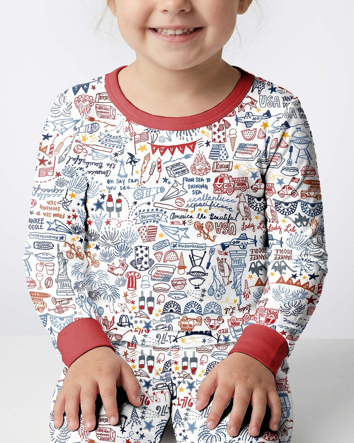 Liberty Doodle 250th Family Matching Bamboo Two Piece Long Sleeve Pajama Set