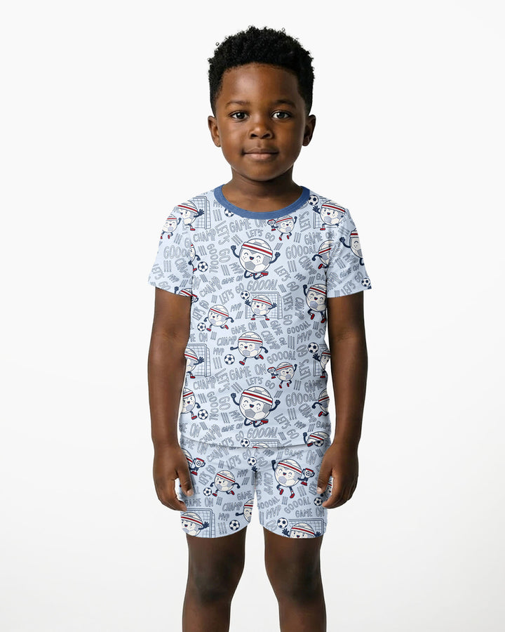 Happy Soccer Ball Family Matching Bamboo Two Piece Short Sleeve Shorts Pajama Set