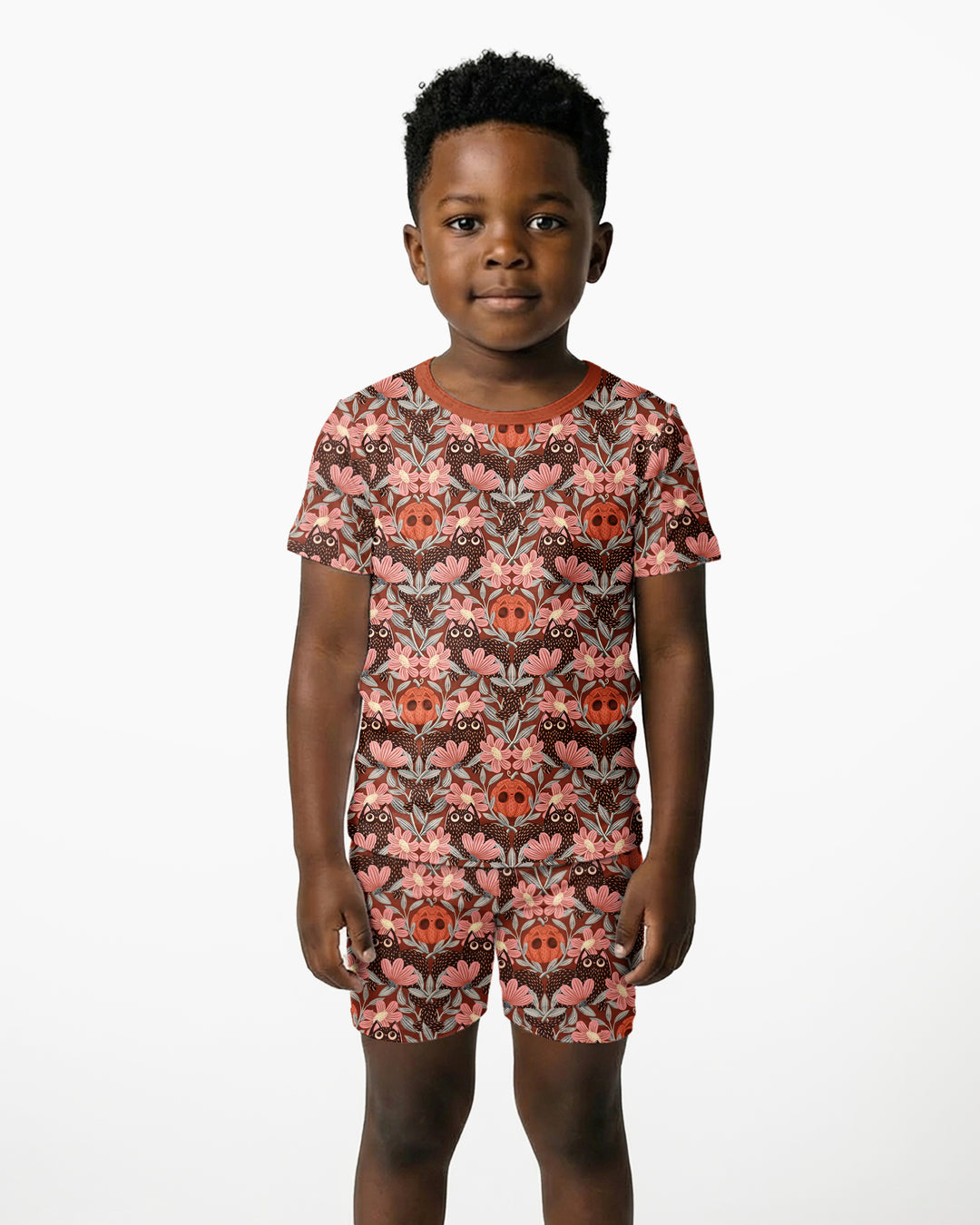 Spooky Owl Pumpkin Folk Floral Halloween Bamboo Two Piece Short Sleeve Shorts Pajama Set