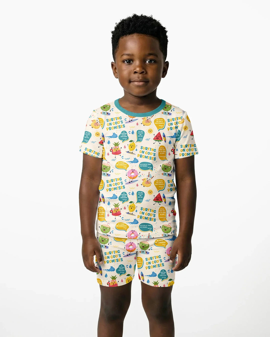 Summer Fruits Surfing On God's Promises Bamboo Two Piece Short Sleeve Shorts Pajama Set