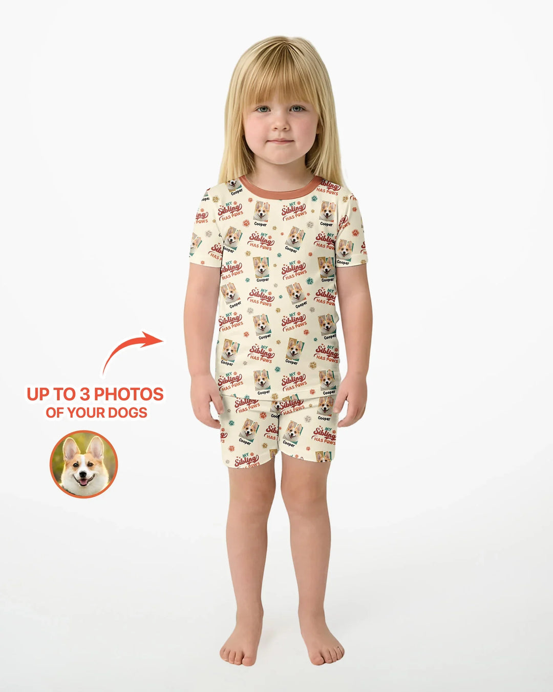 Custom Dog Photos "My Siblings Have Paws" Bamboo Two Piece Short Sleeve Shorts Pajama Set