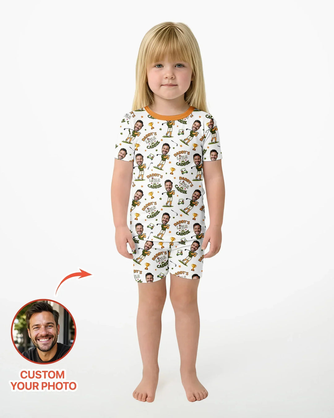 Custom Photo Daddy's Little Caddie Daddy & Me Matching Bamboo Two Piece Short Sleeve Shorts Pajama Set