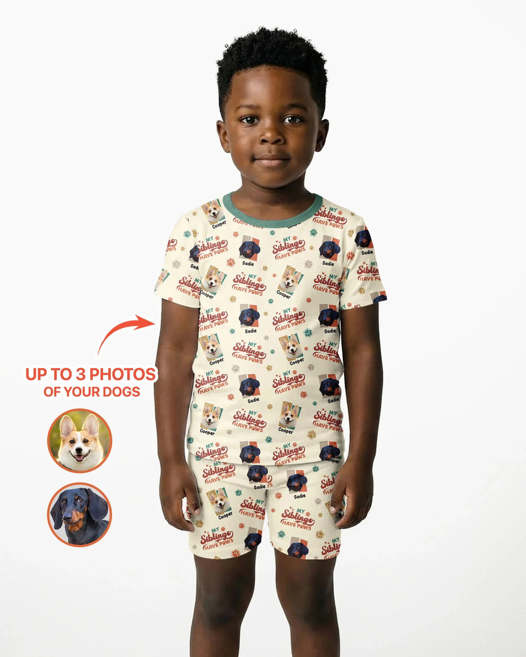 Custom Dog Photos "My Siblings Have Paws" Bamboo Two Piece Short Sleeve Shorts Pajama Set