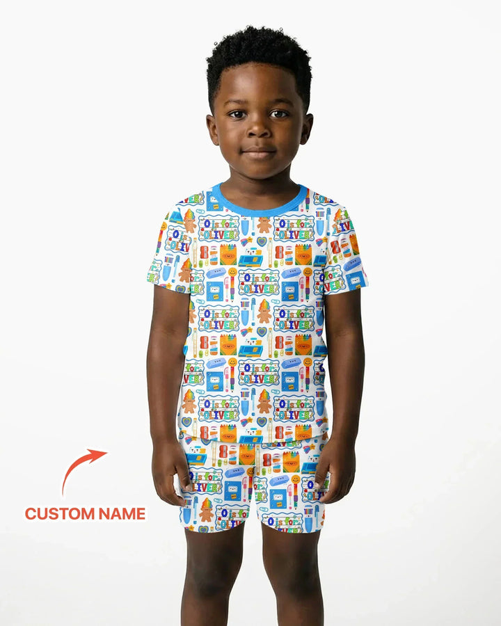 Custom Name Classroom Cuties Bamboo Two Piece Short Sleeve Shorts Pajama Set