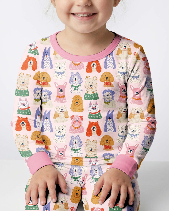Whimsical Puppy Parade Family Matching Bamboo Two Piece Long Sleeve Pajama Set