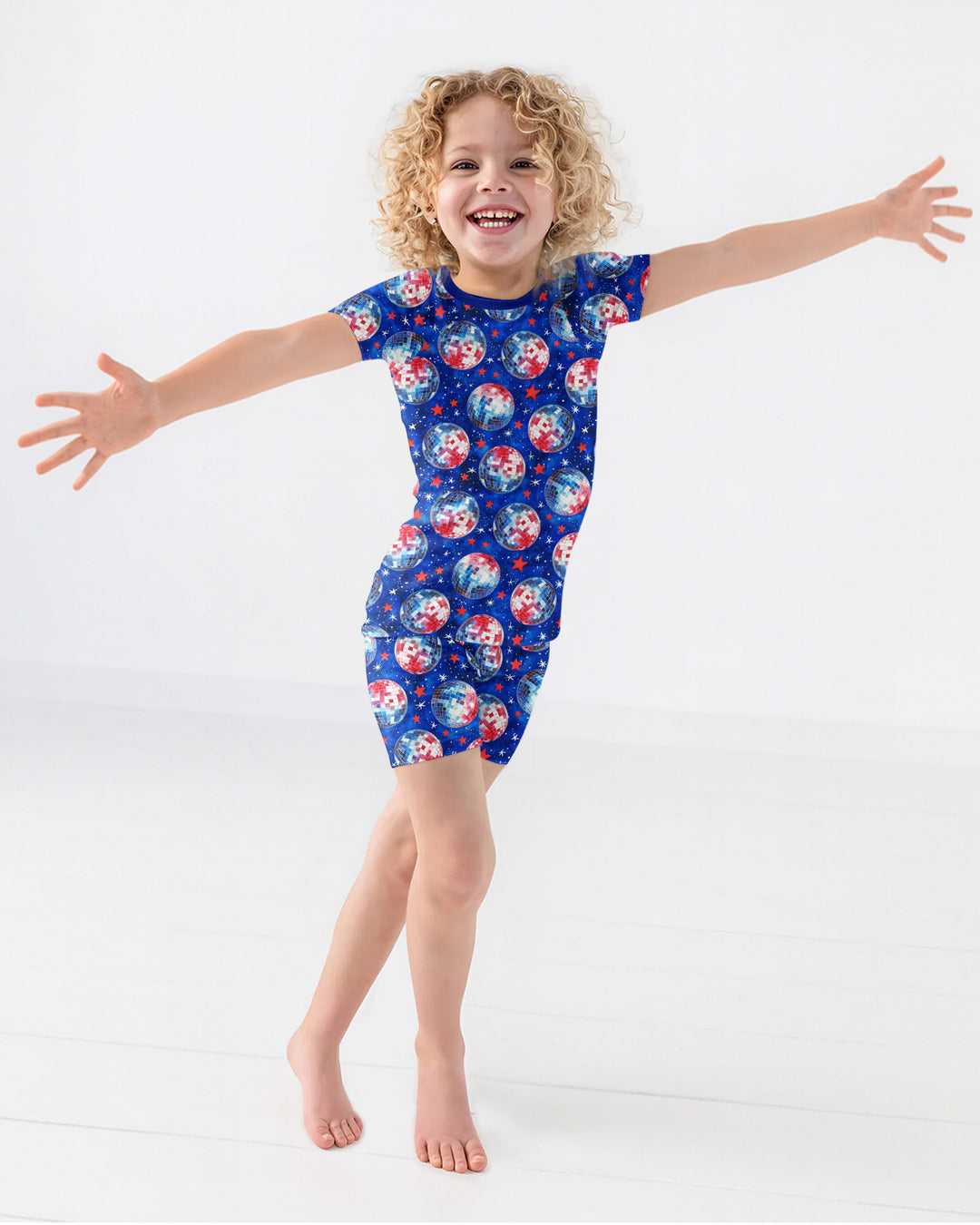 USA Disco Balls Bamboo Two Piece Short Sleeve Shorts Pajama Set