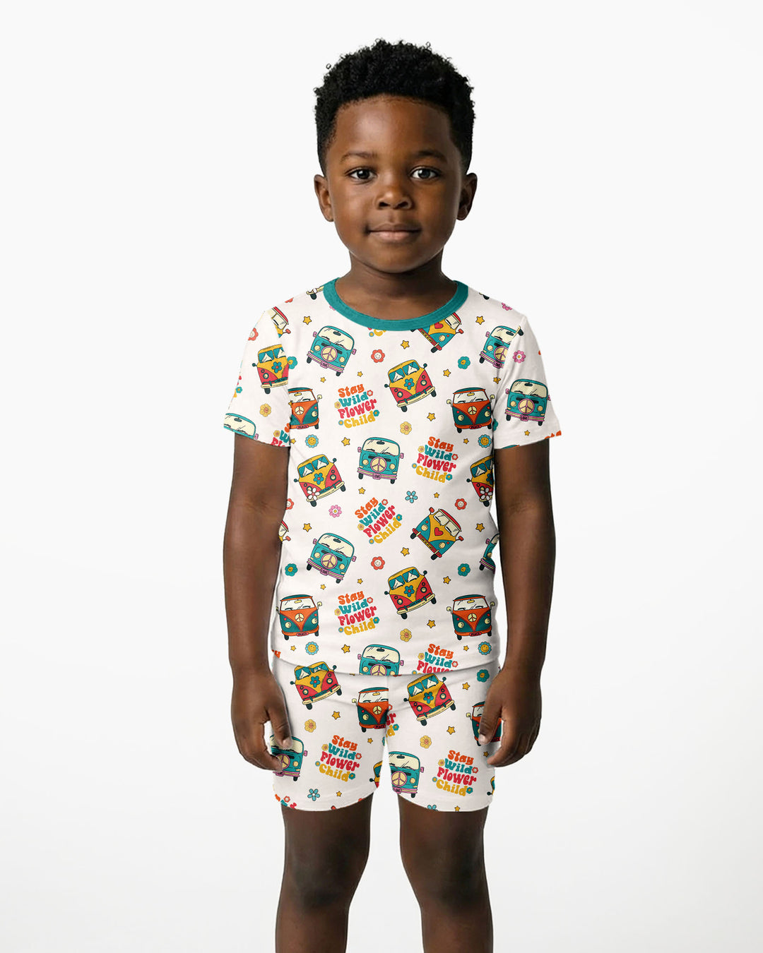 Stay Wild Flower Child Bamboo Two Piece Short Sleeve Shorts Pajama Set