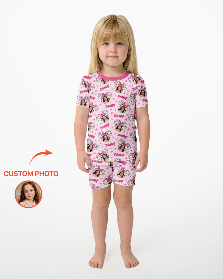 Custom Photo Little Princess Bamboo Two Piece Short Sleeve Shorts Pajama Set