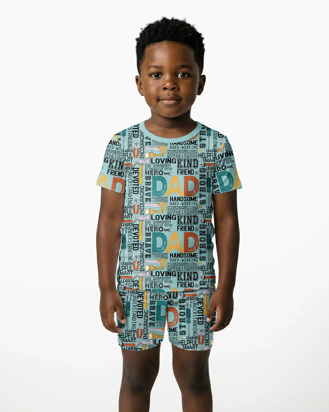 Conjunto de Pijama de Dos Piezas de Bambú con Collage de Palabras "Papá" y Manga Corta y Pantalón Corto