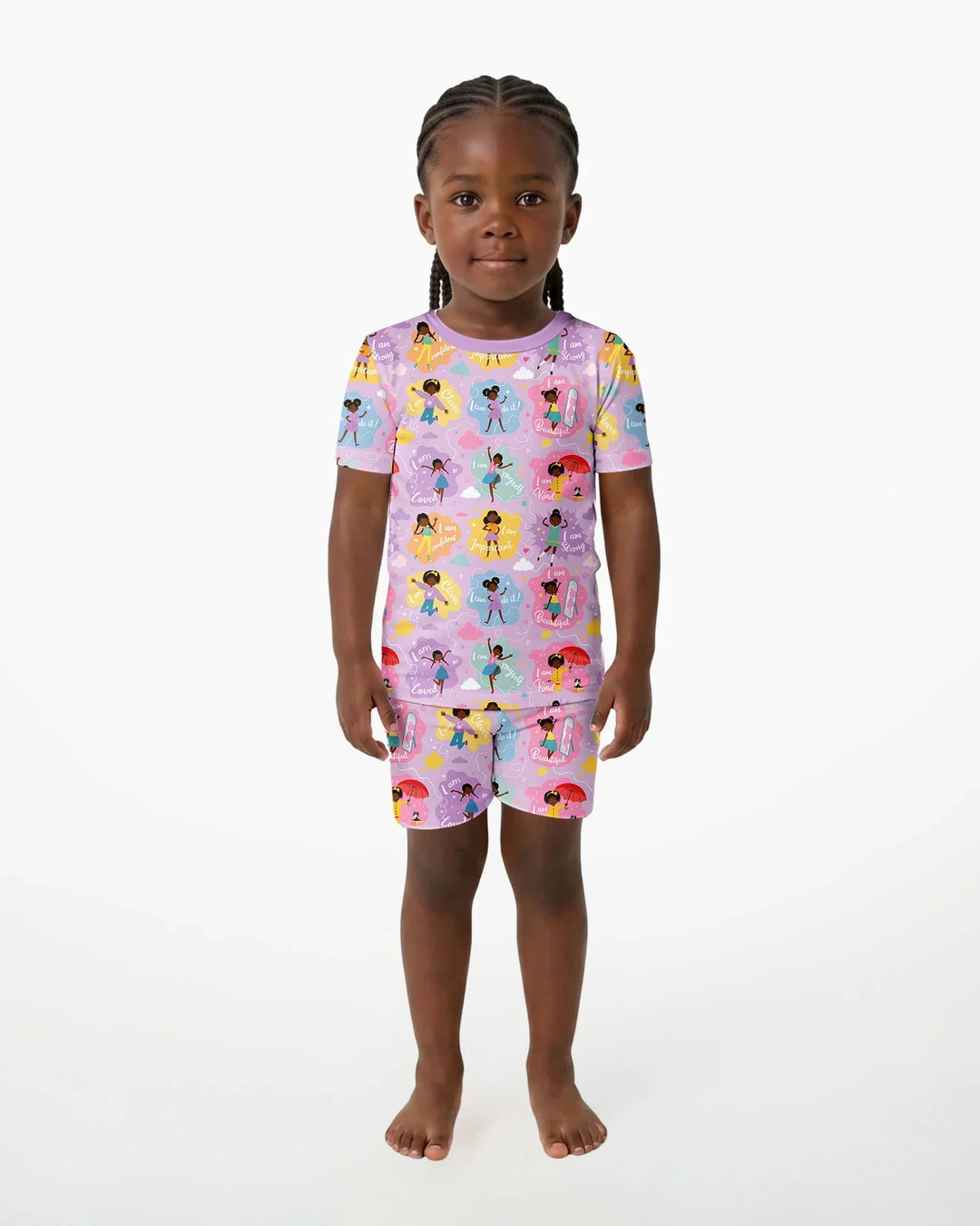 African American Girl I Am Loved Bamboo Two Piece Short Sleeve Shorts Pajama Set