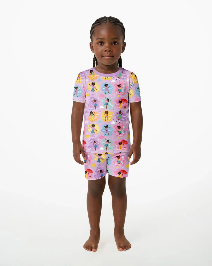 African American Girl I Am Loved Bamboo Two Piece Short Sleeve Shorts Pajama Set