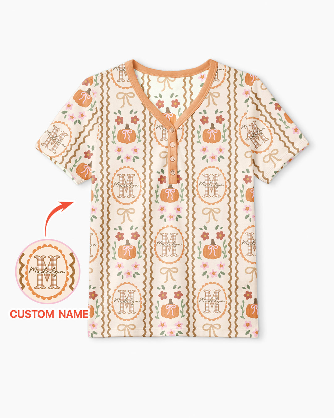 Custom Name Pumpkin Cottage Bamboo Women Short Sleeve Short Pajama Set