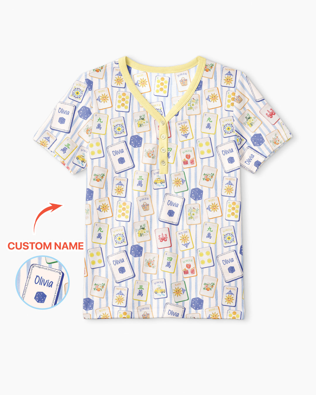 Coastal Mahjong Custom Name Mommy & Me Matching Bamboo Women Short Sleeve Short Pajama Set