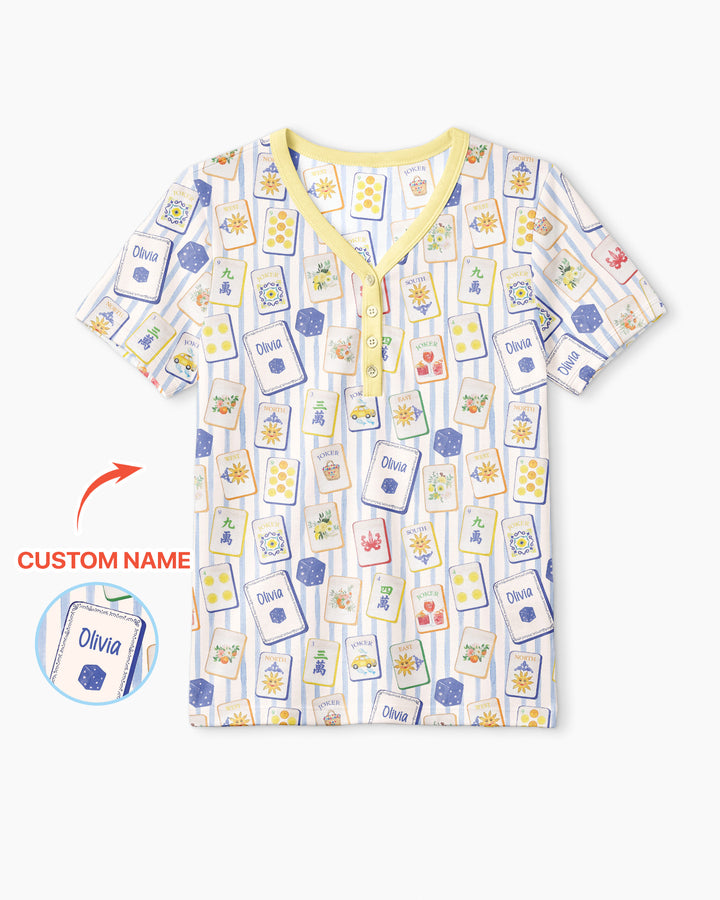 Coastal Mahjong Custom Name Mommy & Me Matching Bamboo Women Short Sleeve Short Pajama Set