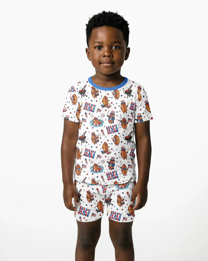 Hot Dog Patriotic Bamboo Two Piece Short Sleeve Shorts Pajama Set