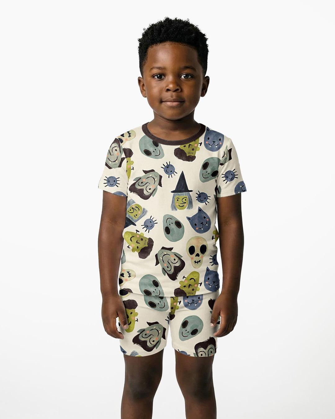 Halloween Gesichts Bambus Zweiteiliger Kurzarm Shorts Schlafanzug