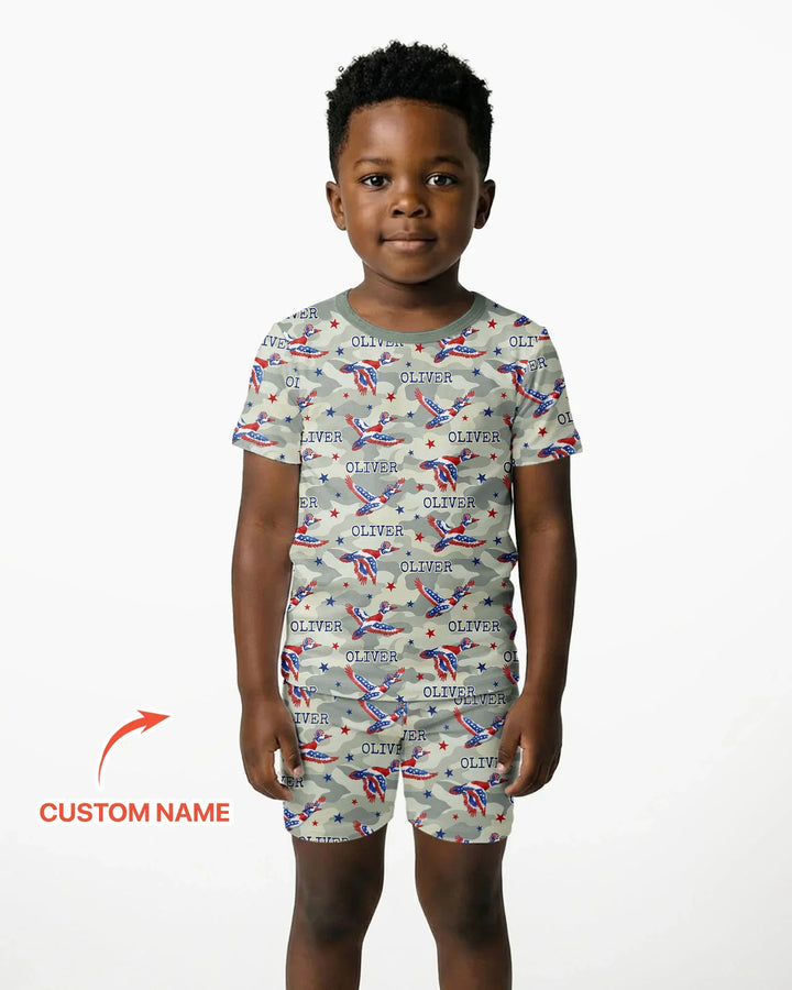 Zweiteiliges Pyjama-Set mit kurzen Ärmeln und Shorts im Sommer-Design